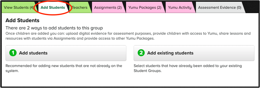 Add Students tab