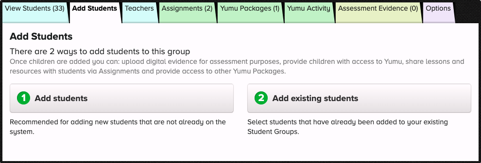 Add Students tab